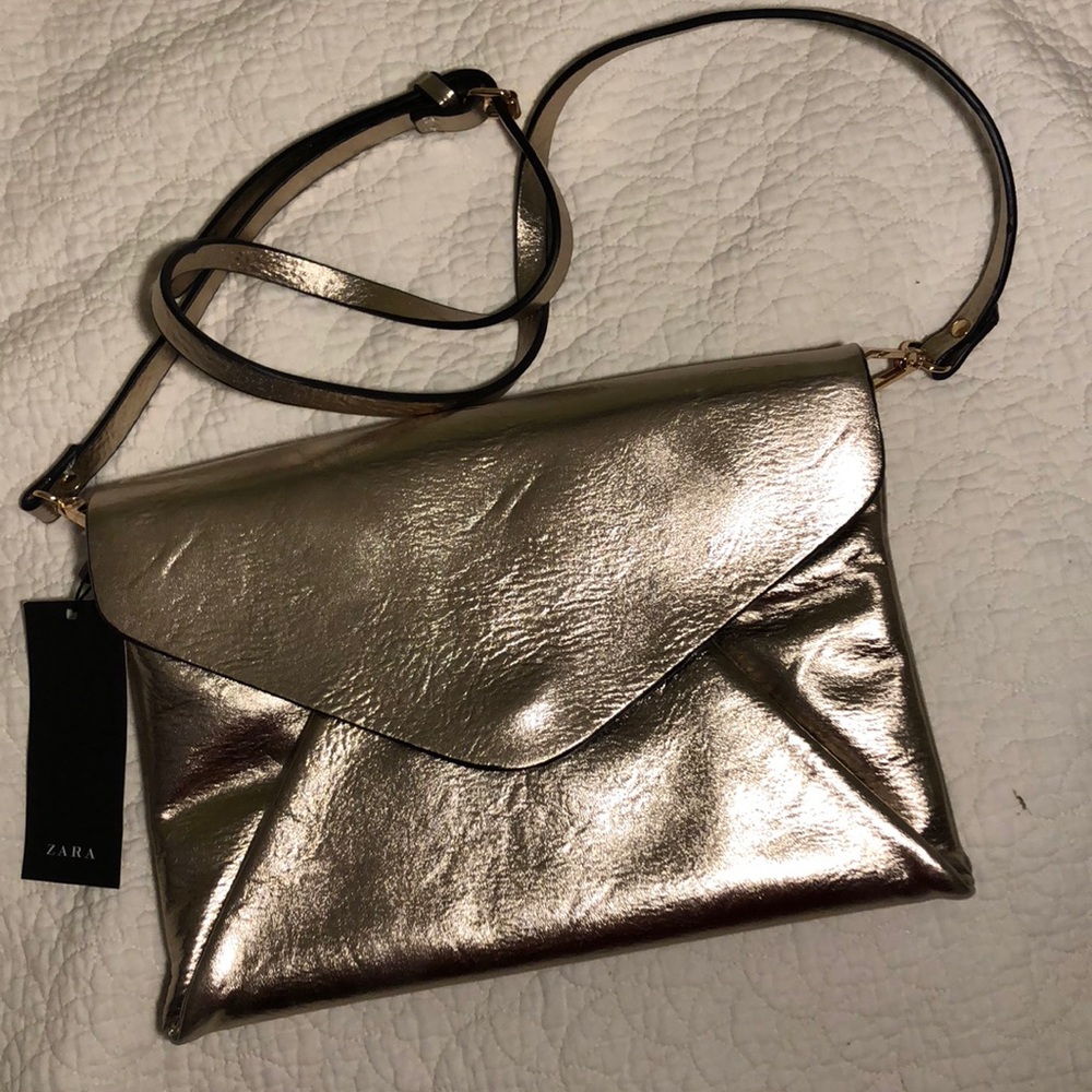 Zara gold clutch and/or crossbody NWT